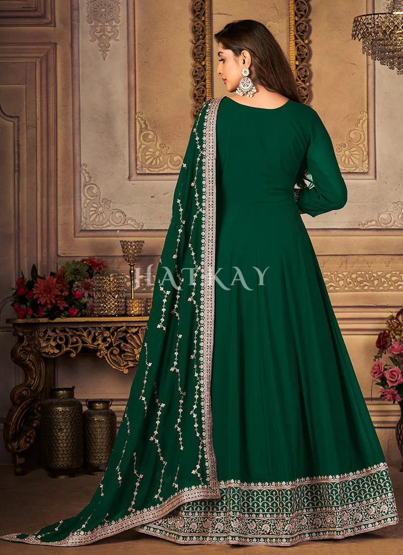 Dark Green Zari Embroidery Traditional Anarkali Suit