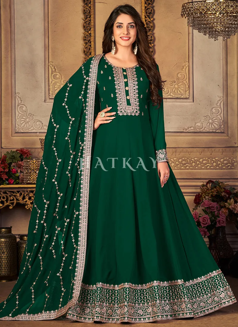 Dark Green Zari Embroidery Traditional Anarkali Suit