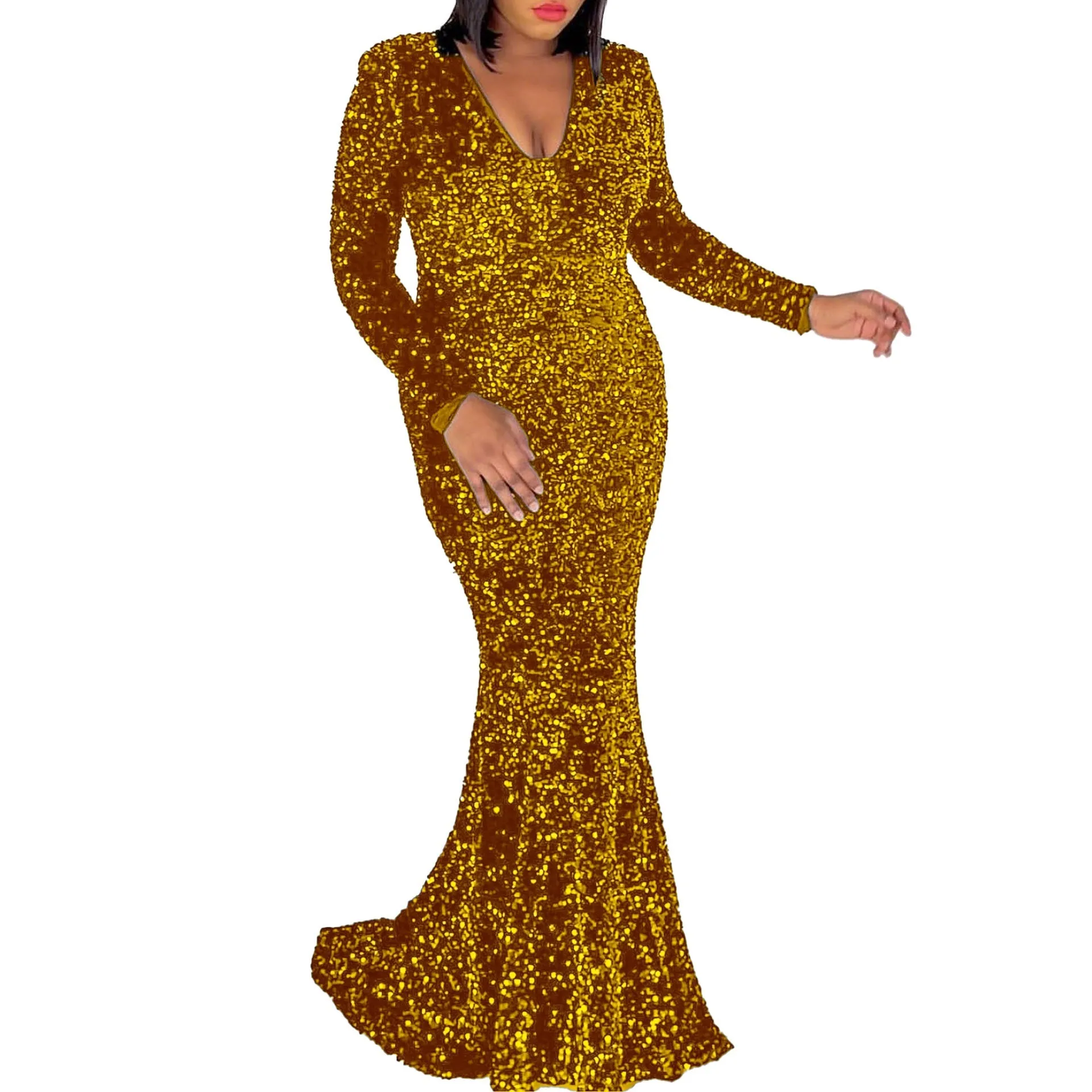 Dazzling Black Sequin Fishtail Evening Gown