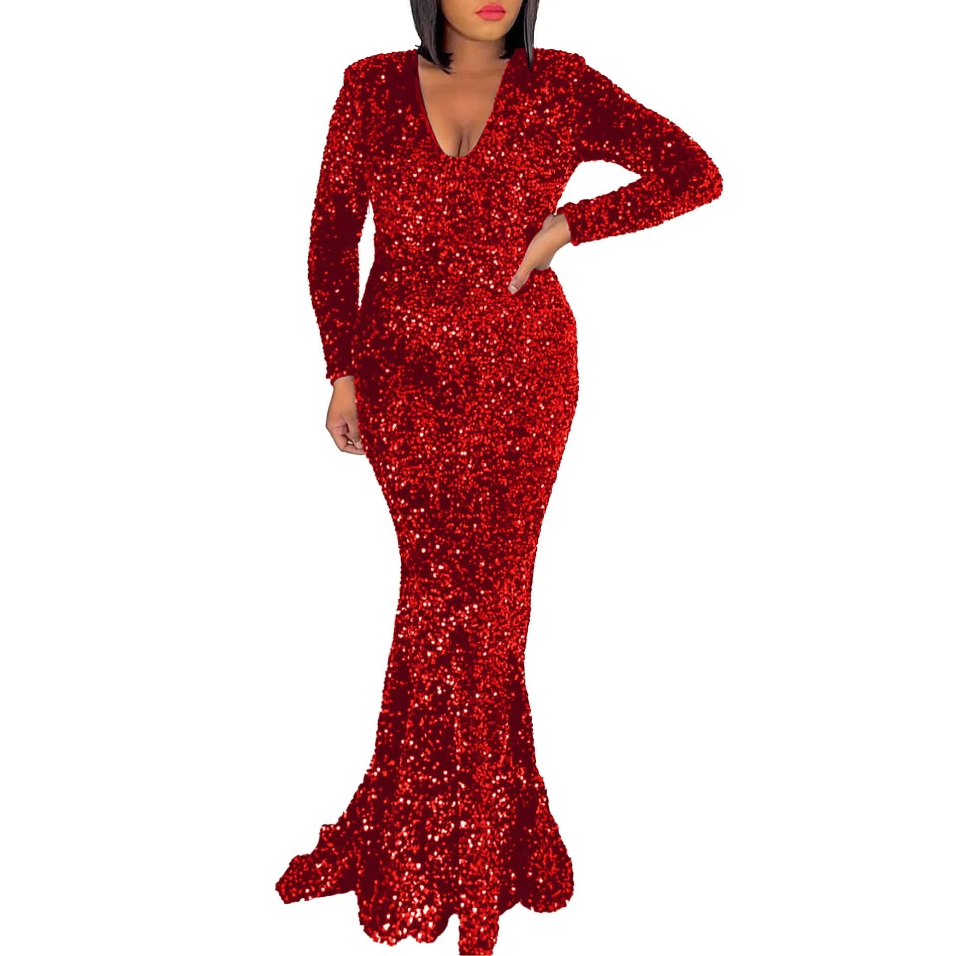 Dazzling Black Sequin Fishtail Evening Gown