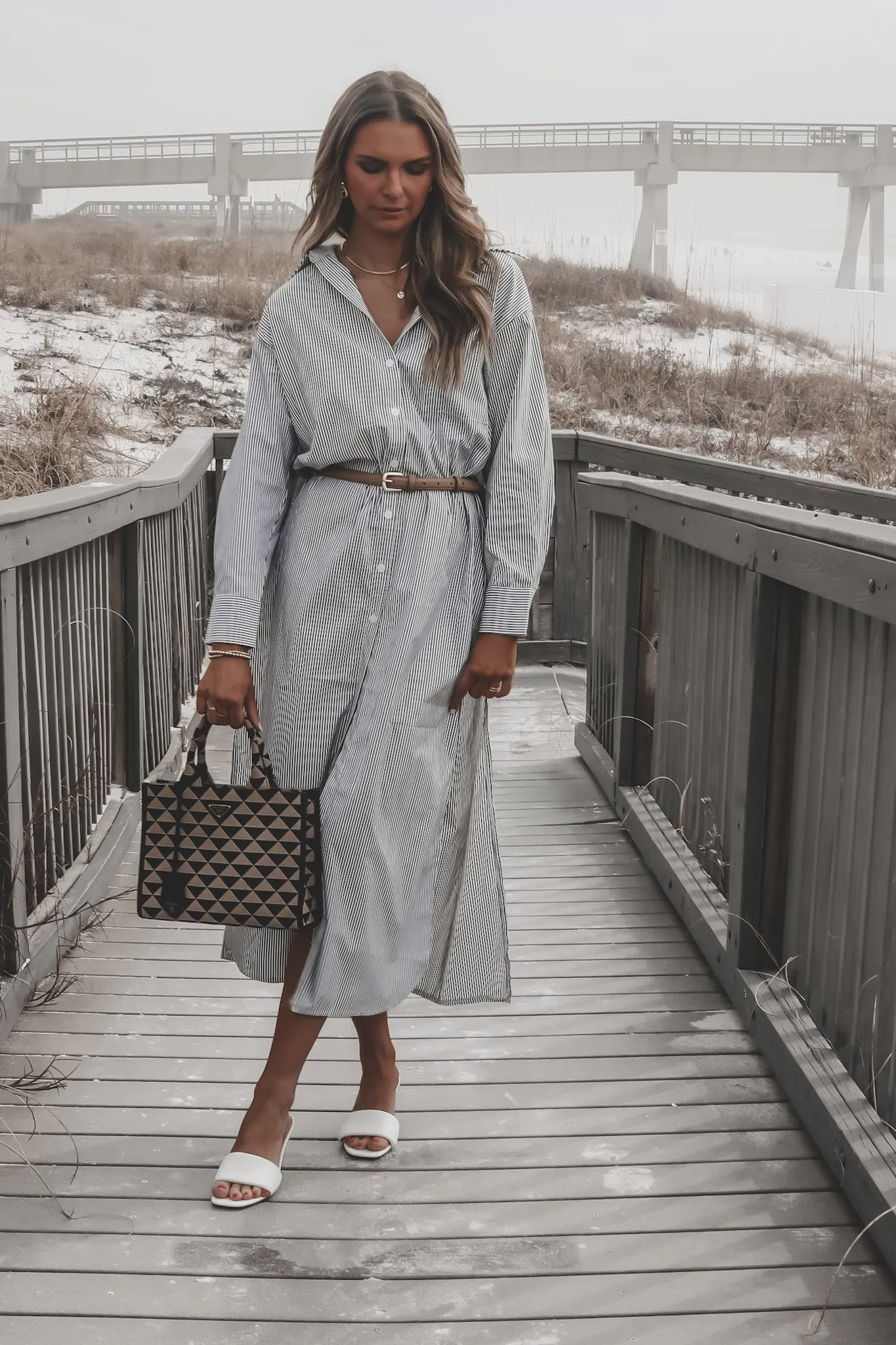 DEAL The Hamptons Called Striped Button Down Dress