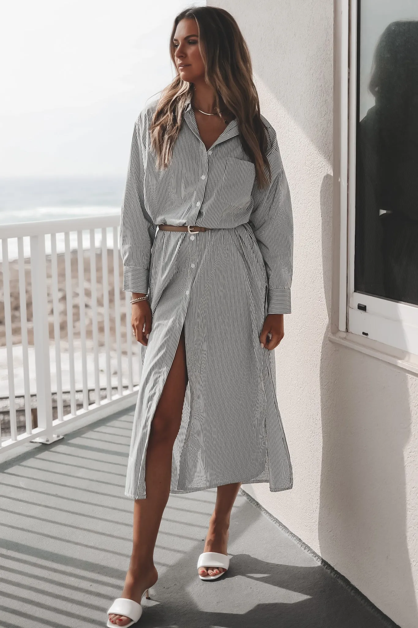 DEAL The Hamptons Called Striped Button Down Dress