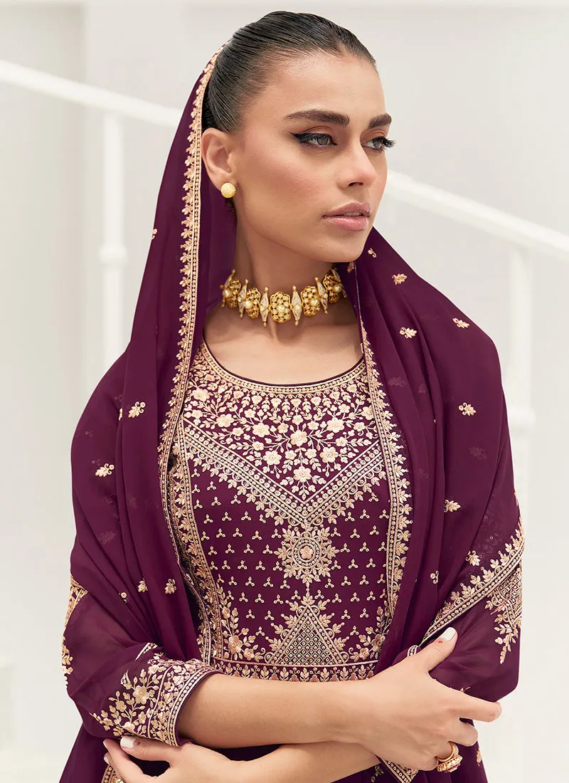Deep Purple Traditional Embroidery Anarkali Gown