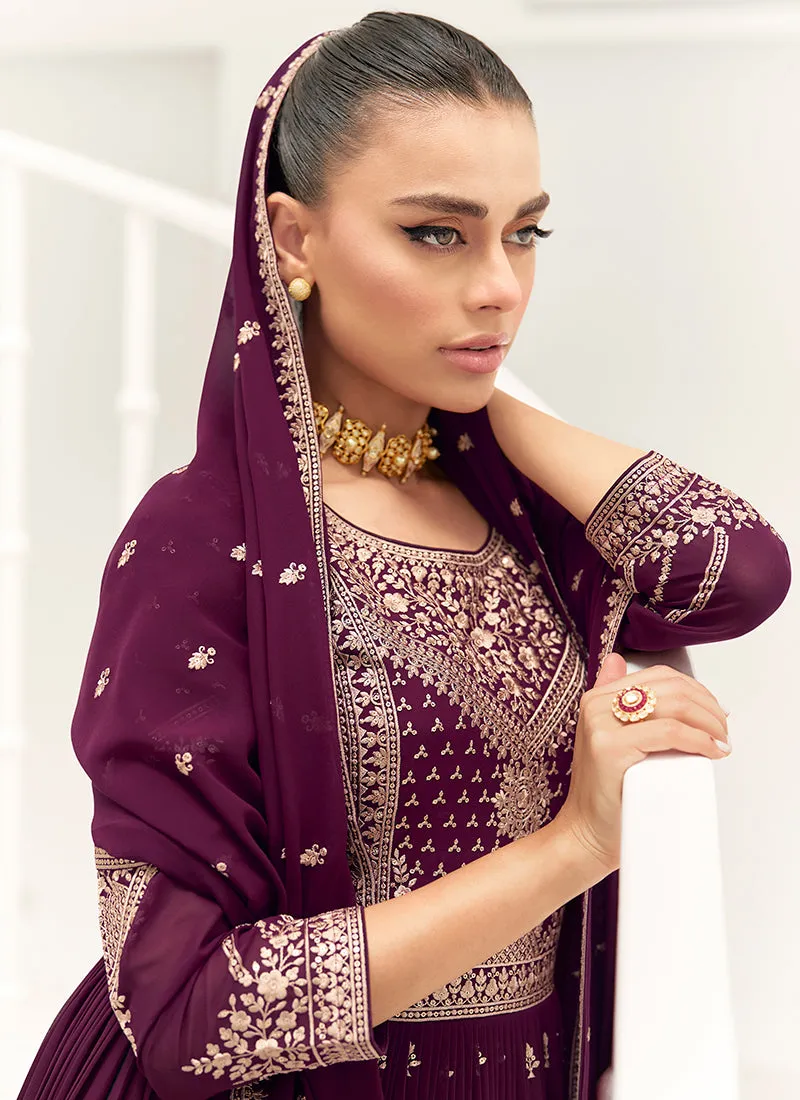 Deep Purple Traditional Embroidery Anarkali Gown