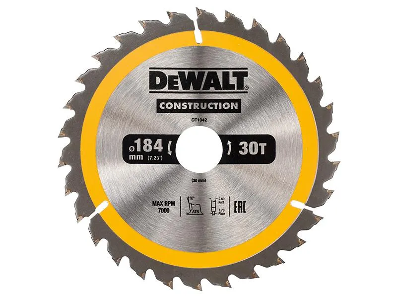DEWALT Portable Construction Circular Saw Blade 184 X 30Mm X 30T