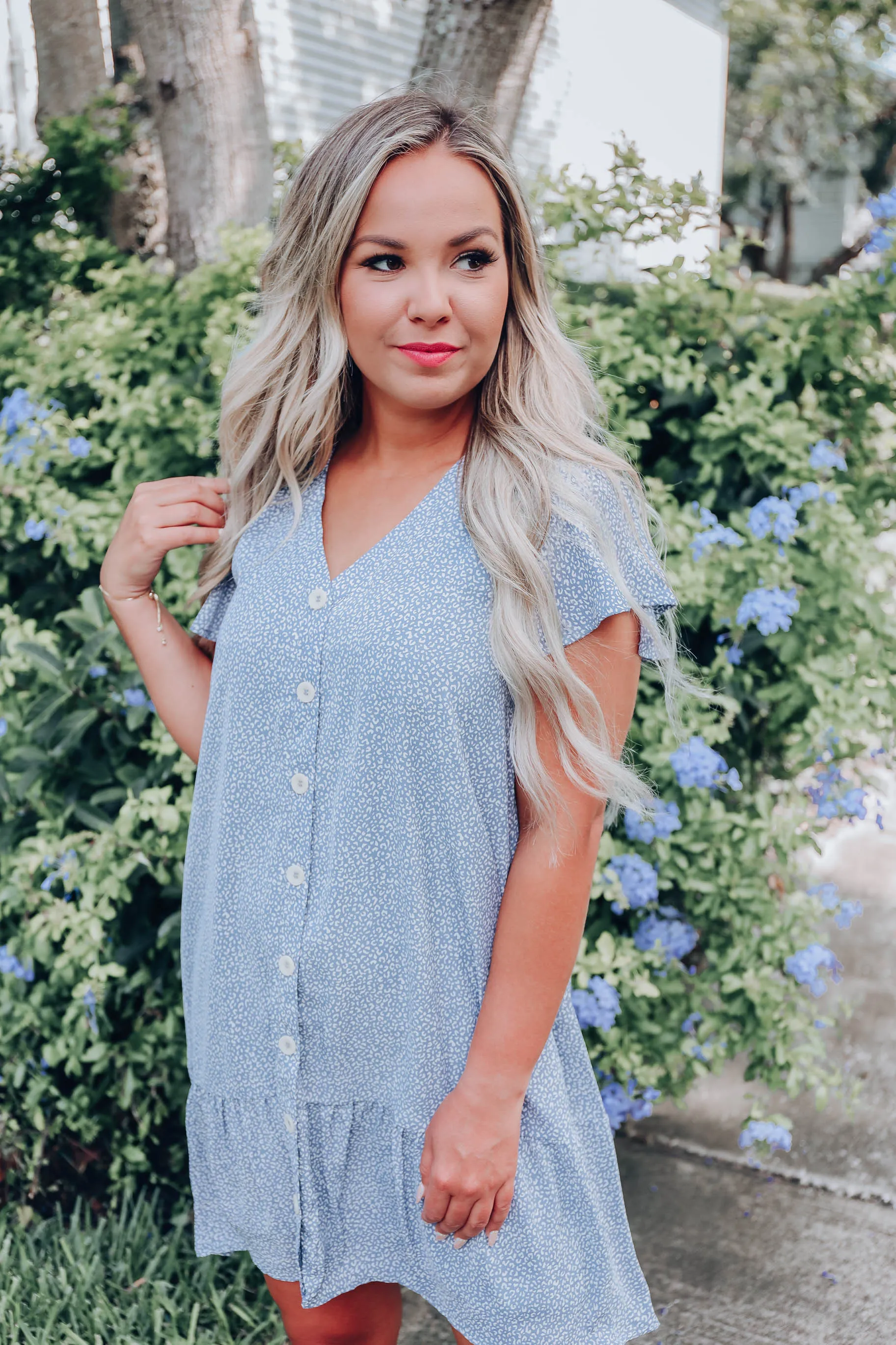 Ditsy Leopard Chiffon Dress - Blue