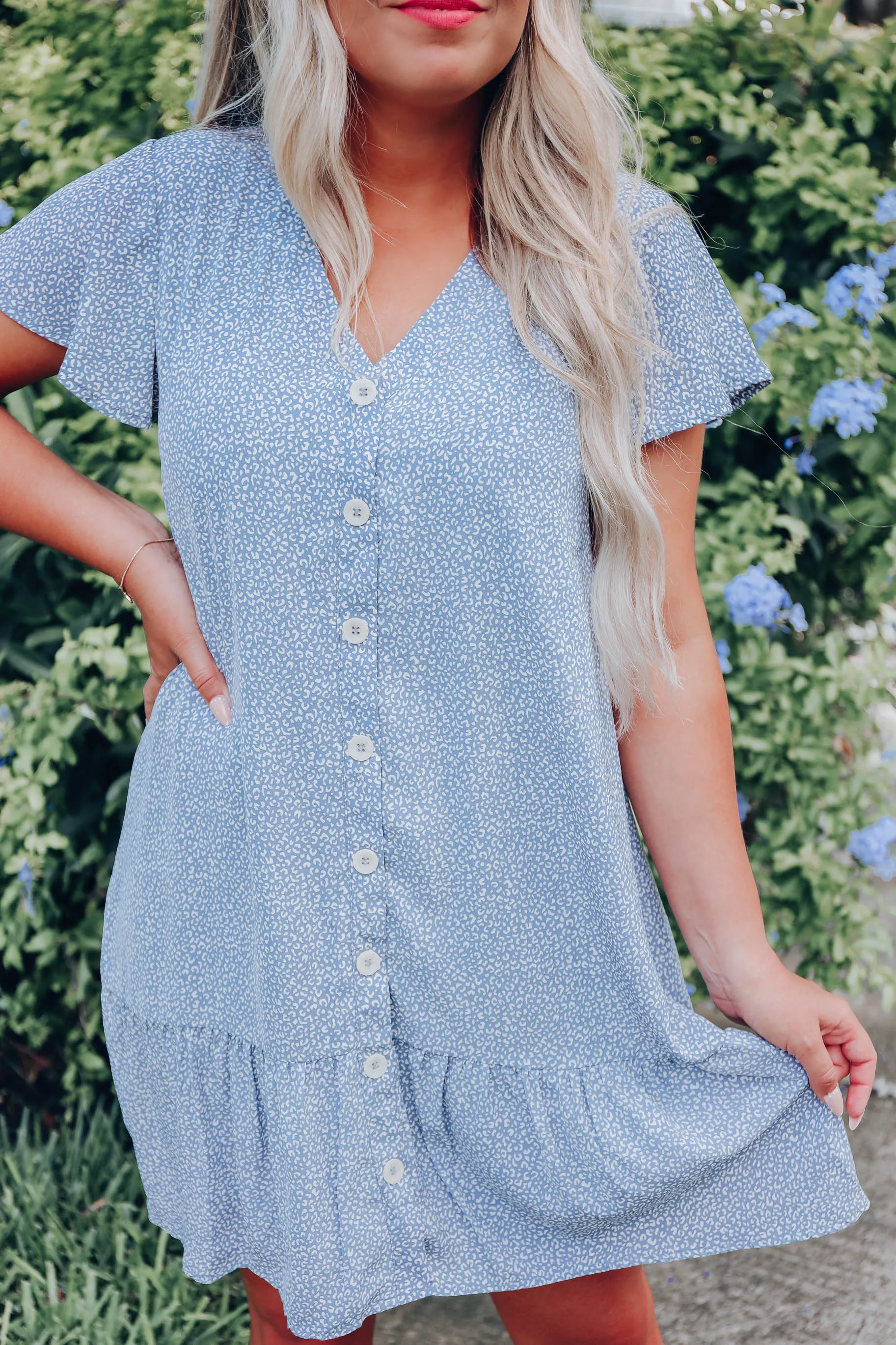 Ditsy Leopard Chiffon Dress - Blue