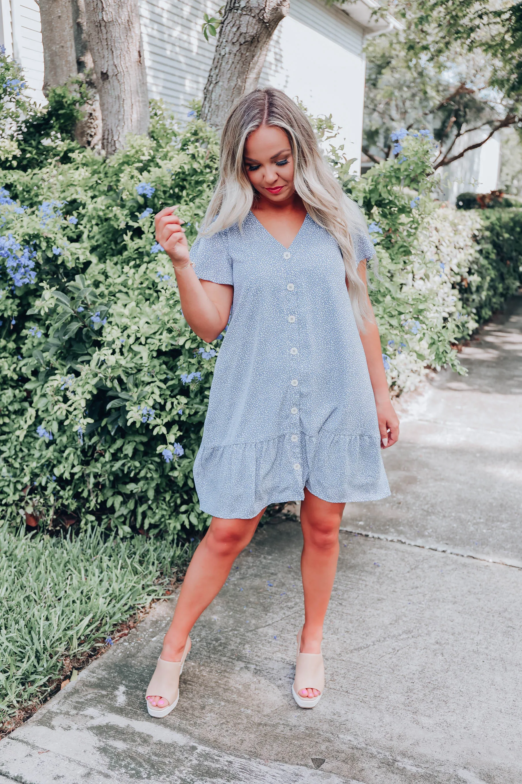 Ditsy Leopard Chiffon Dress - Blue