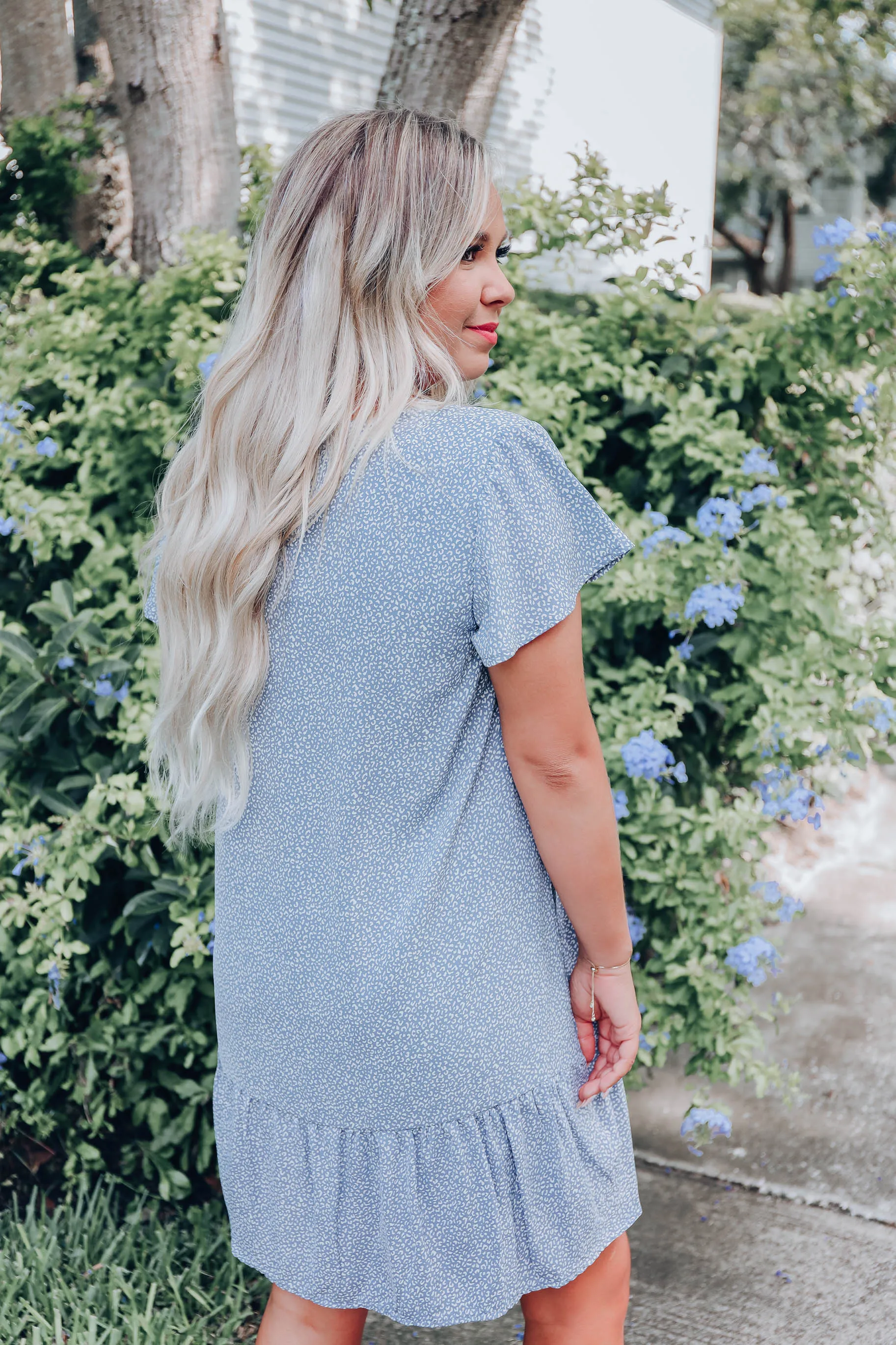 Ditsy Leopard Chiffon Dress - Blue