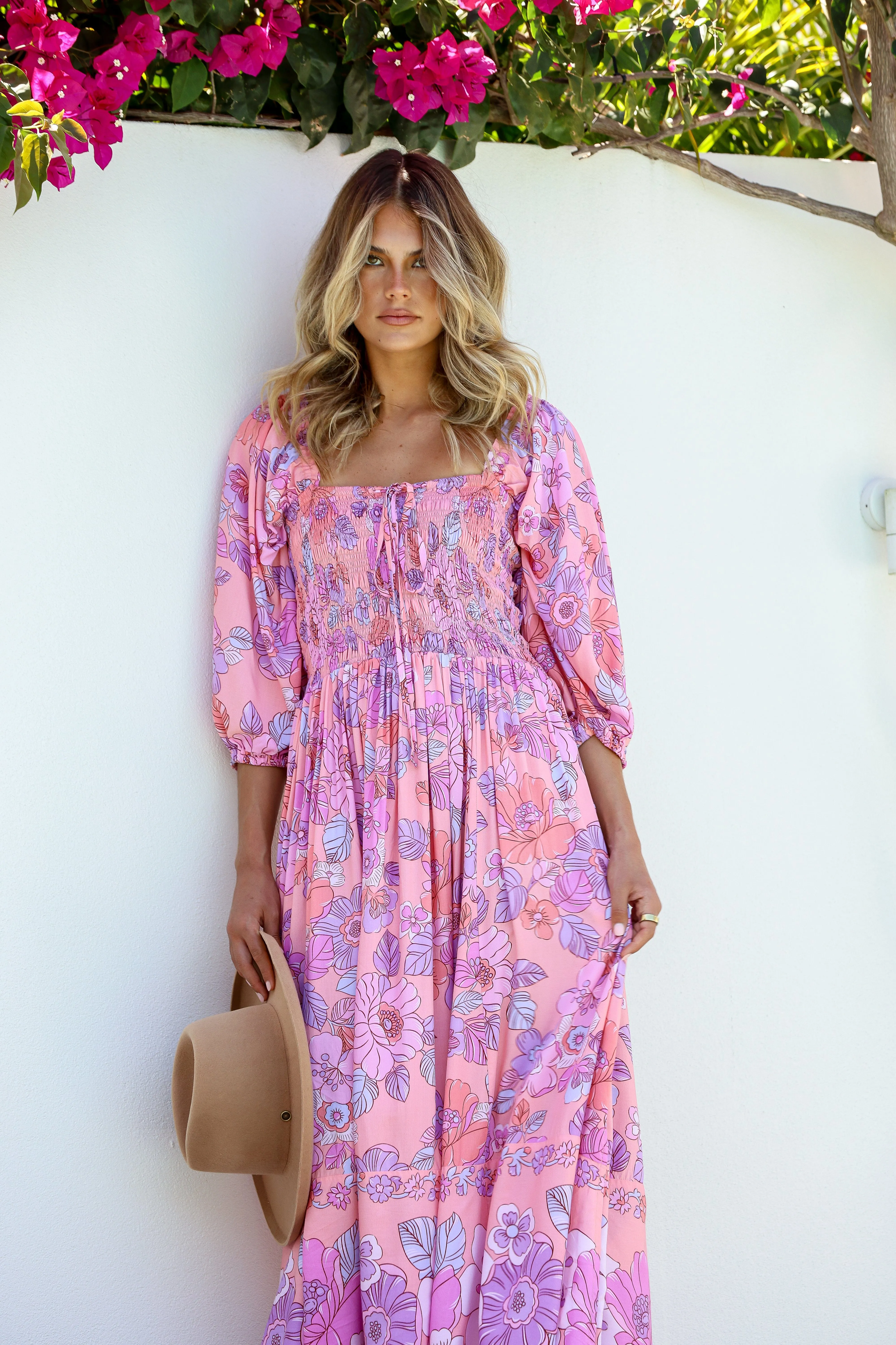 Dreamer Shirred Midi Dress - Candyfloss