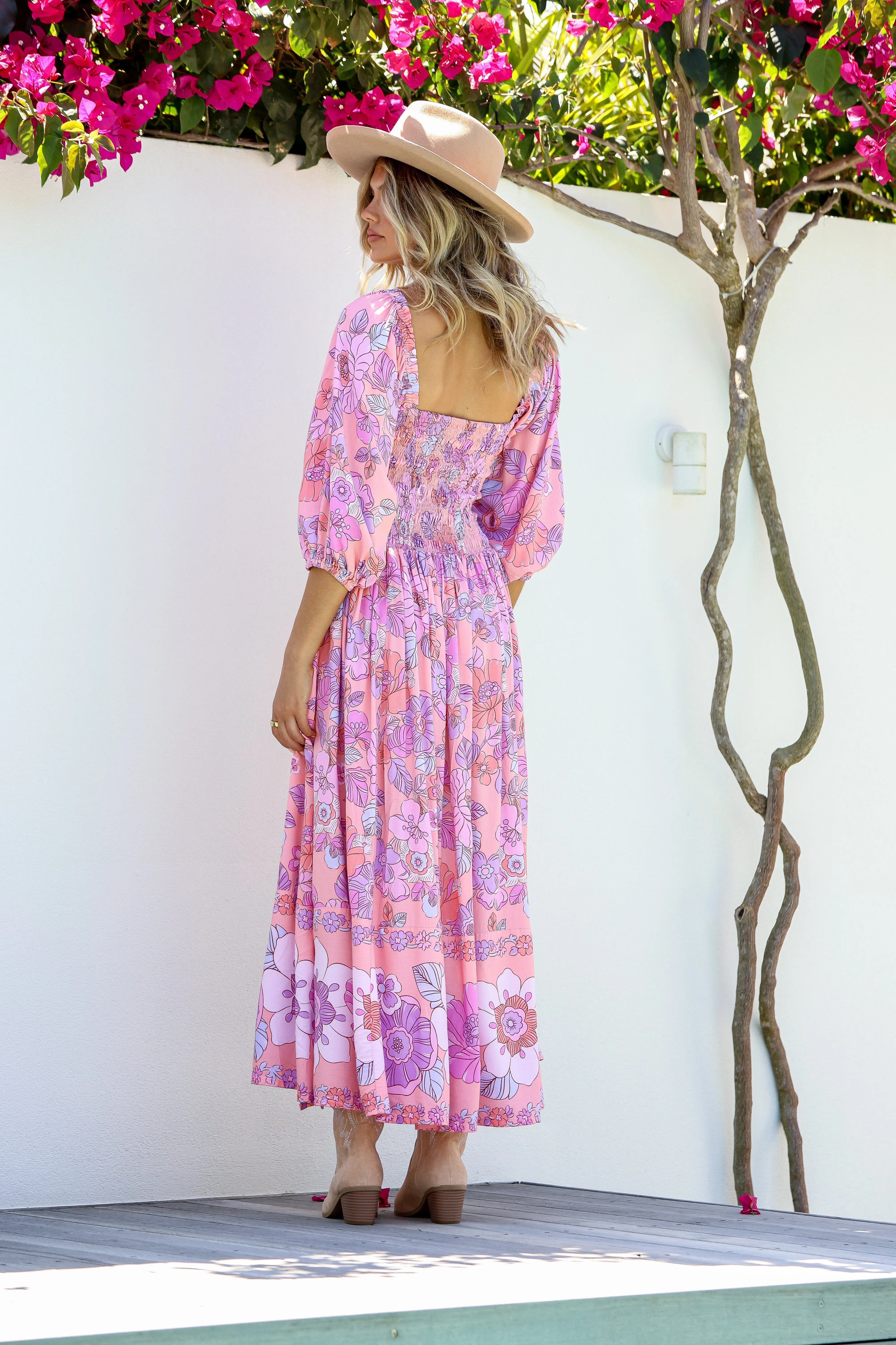 Dreamer Shirred Midi Dress - Candyfloss