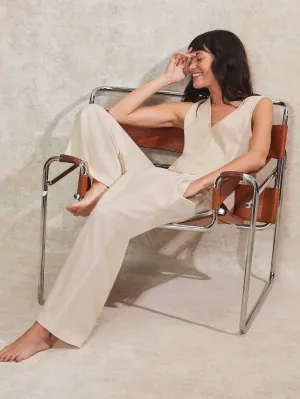 Ecru Linen-Blend Trousers