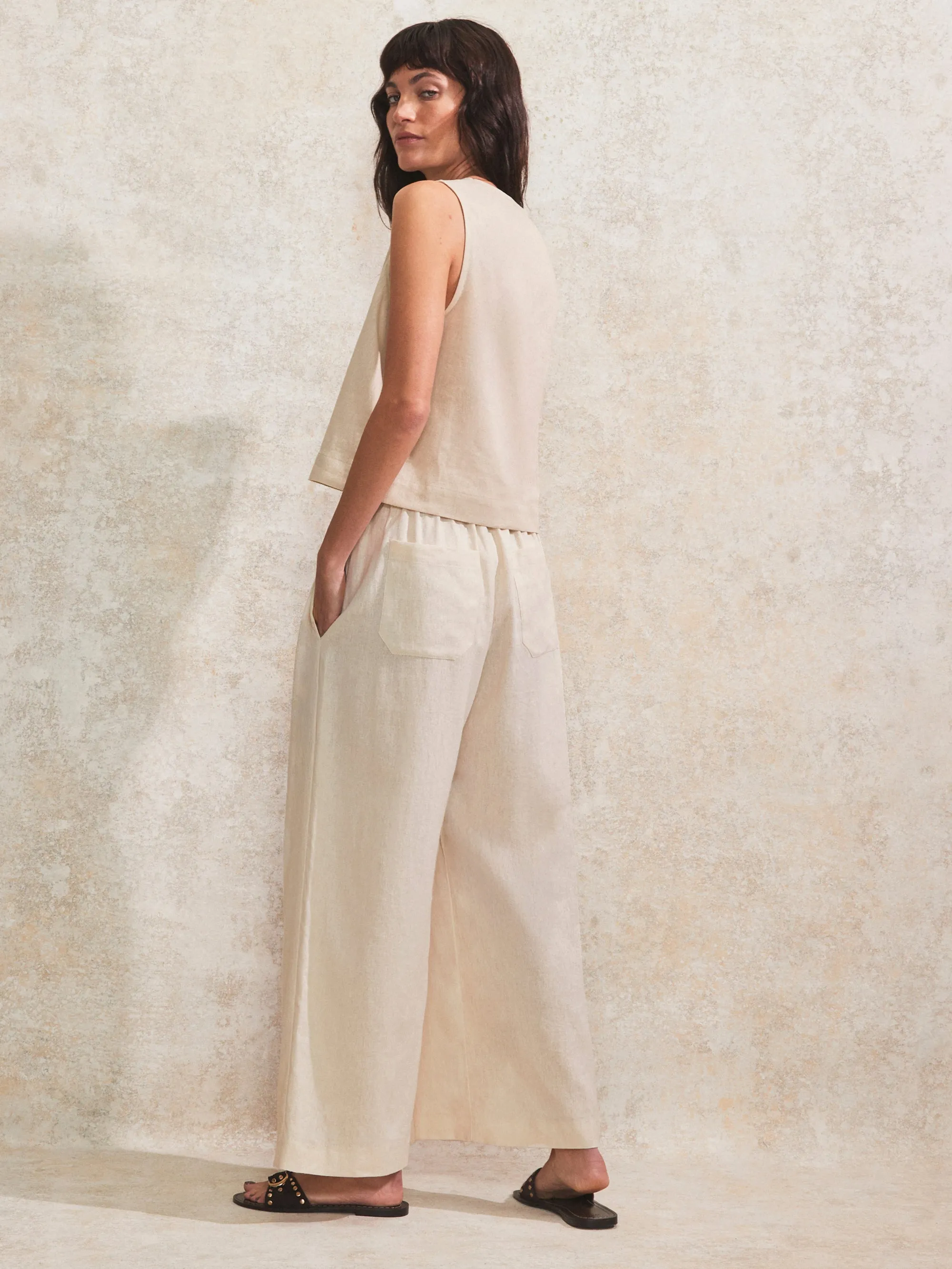 Ecru Linen-Blend Trousers