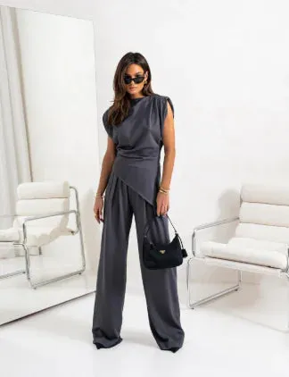 Elegant Women's Summer Two-Piece Set with Wide Pants