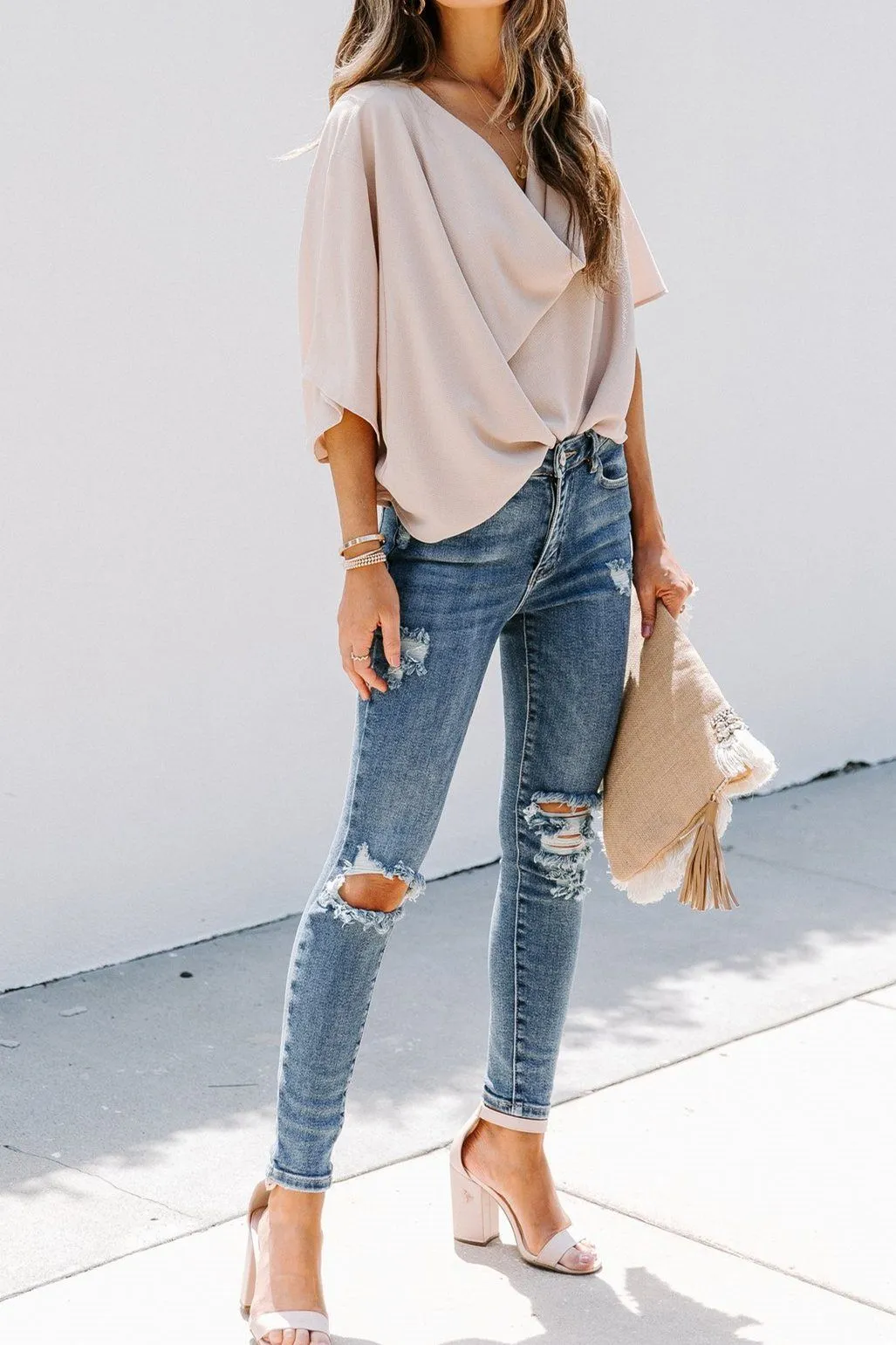 Elton Drape Blouse - Apricot