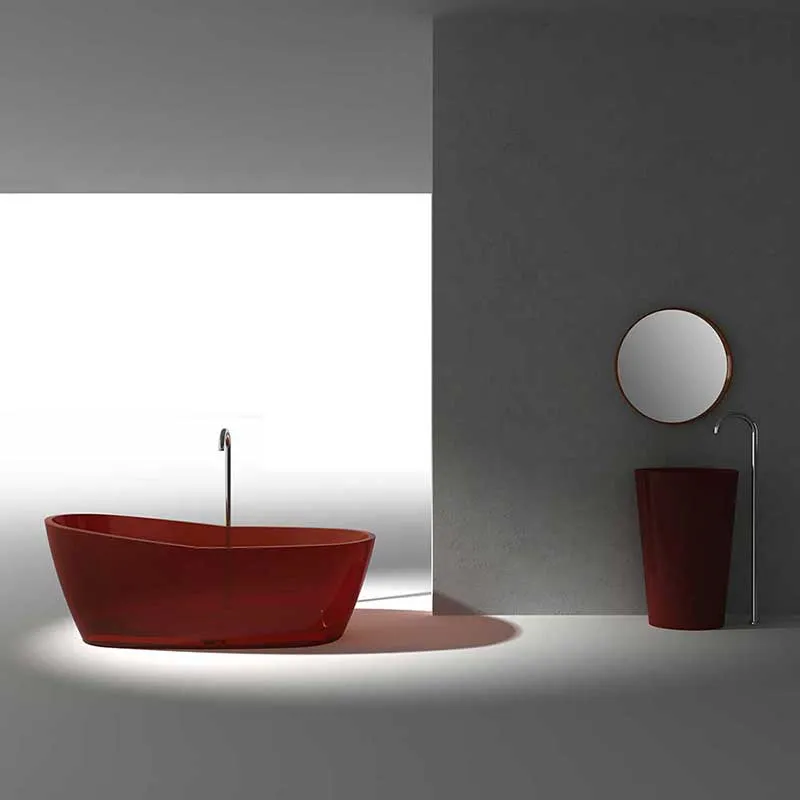 Ember 65 in. One Piece Anzzi Stone Freestanding Bathtub in Translucent Deep Red