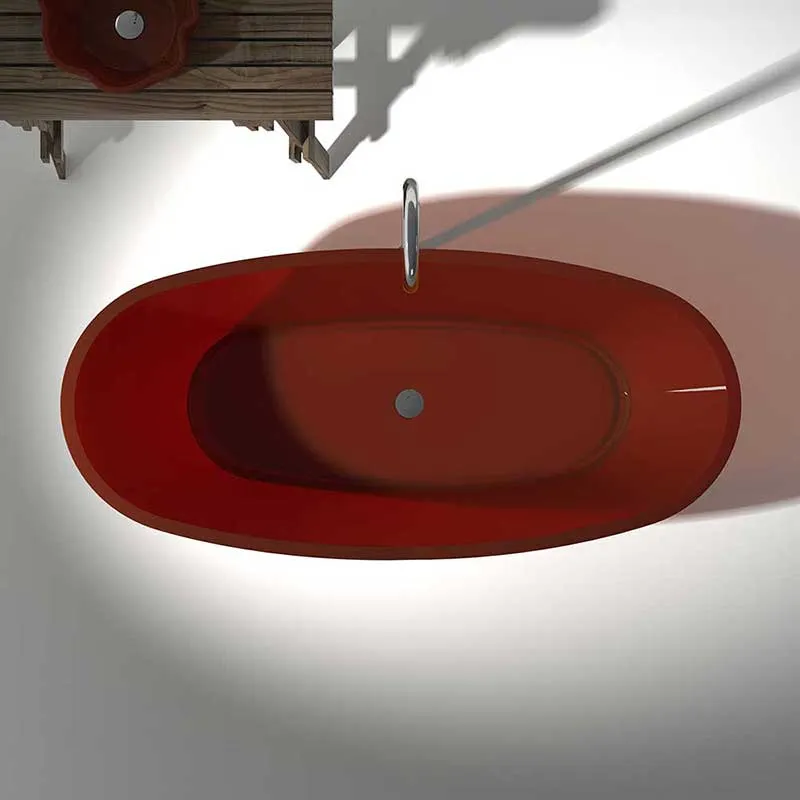 Ember 65 in. One Piece Anzzi Stone Freestanding Bathtub in Translucent Deep Red
