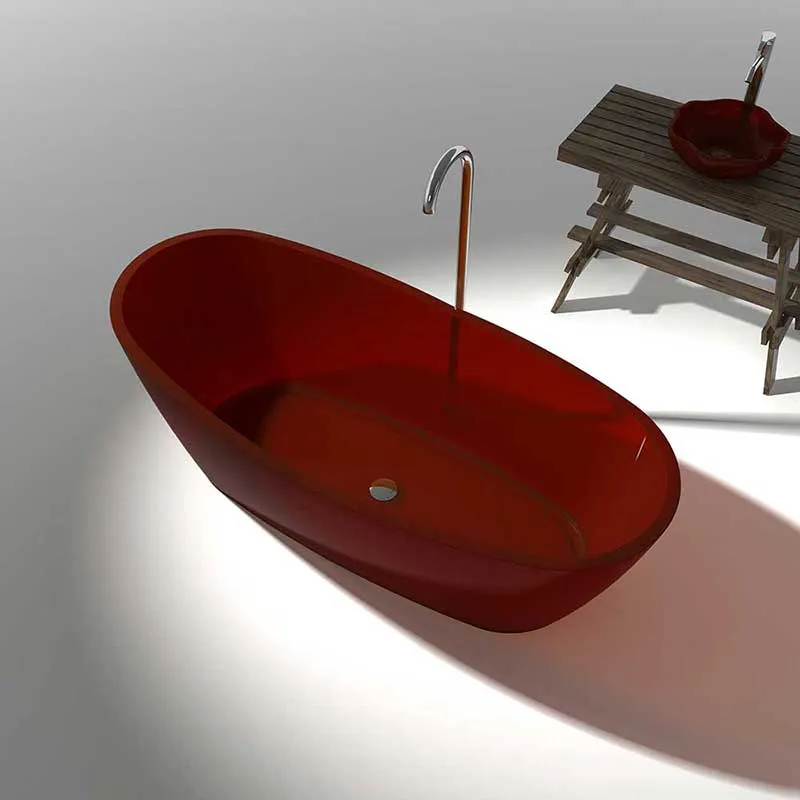 Ember 65 in. One Piece Anzzi Stone Freestanding Bathtub in Translucent Deep Red