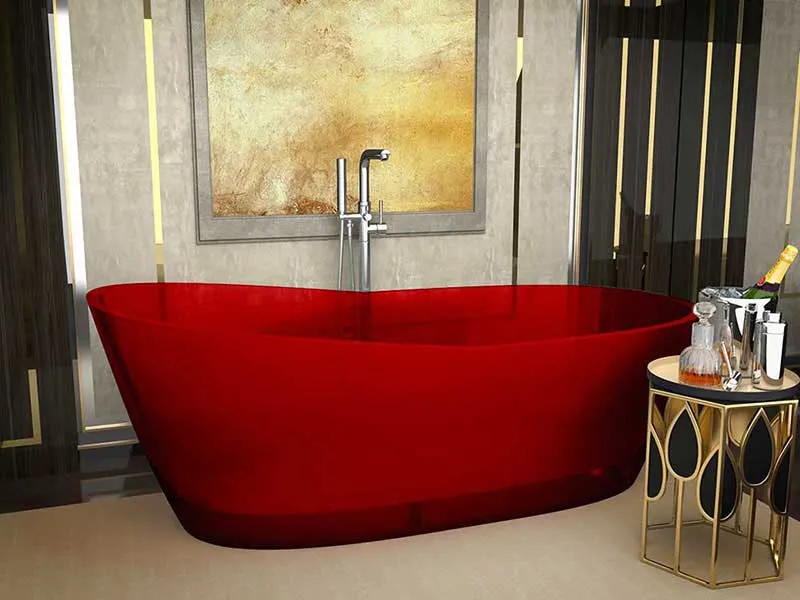Ember 65 in. One Piece Anzzi Stone Freestanding Bathtub in Translucent Deep Red