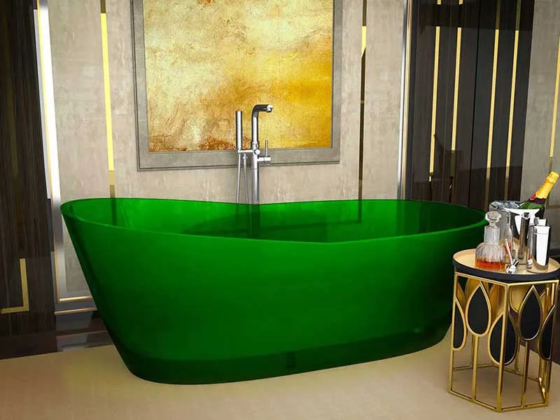 Ember 65 in. One Piece Anzzi Stone Freestanding Bathtub in Translucent Emerald Green