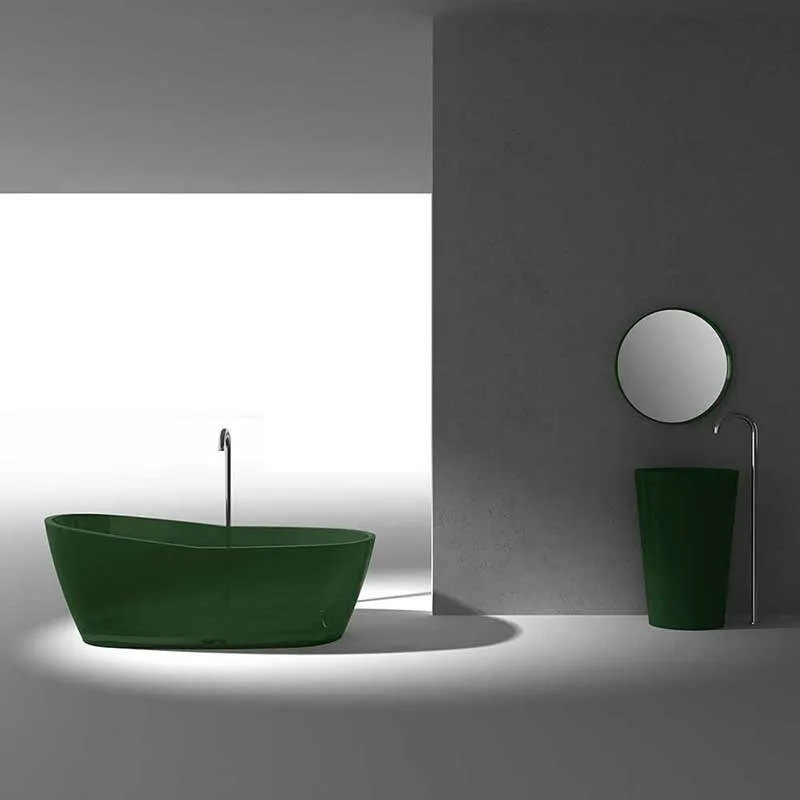 Ember 65 in. One Piece Anzzi Stone Freestanding Bathtub in Translucent Emerald Green