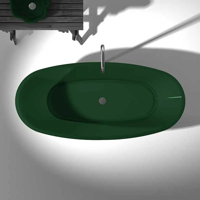 Ember 65 in. One Piece Anzzi Stone Freestanding Bathtub in Translucent Emerald Green