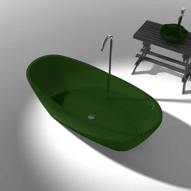 Ember 65 in. One Piece Anzzi Stone Freestanding Bathtub in Translucent Emerald Green