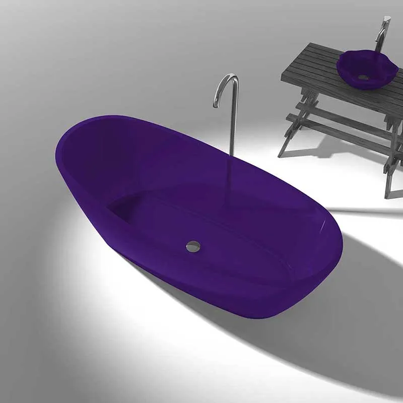 Ember 65 in. One Piece Anzzi Stone Freestanding Bathtub in Translucent Evening Violet