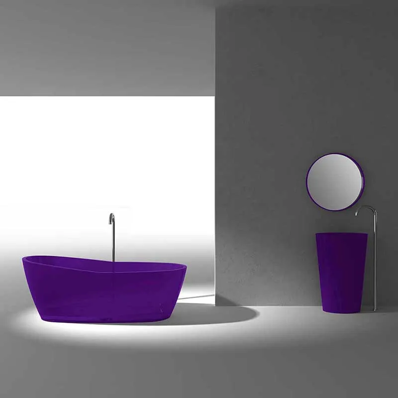 Ember 65 in. One Piece Anzzi Stone Freestanding Bathtub in Translucent Evening Violet