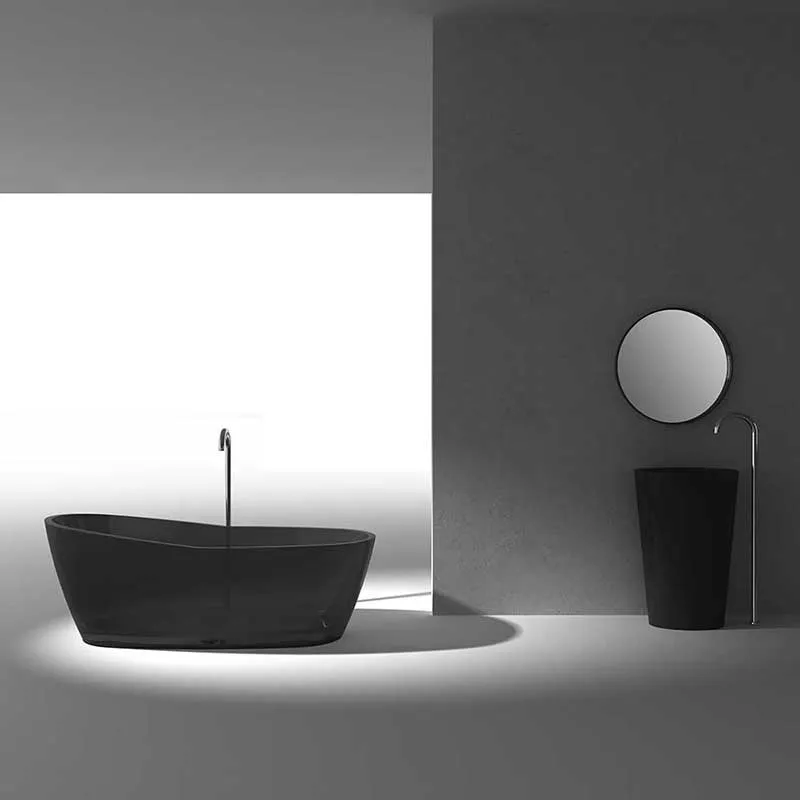 Ember 65 in. One Piece Anzzi Stone Freestanding Bathtub in Translucent Midnight Black