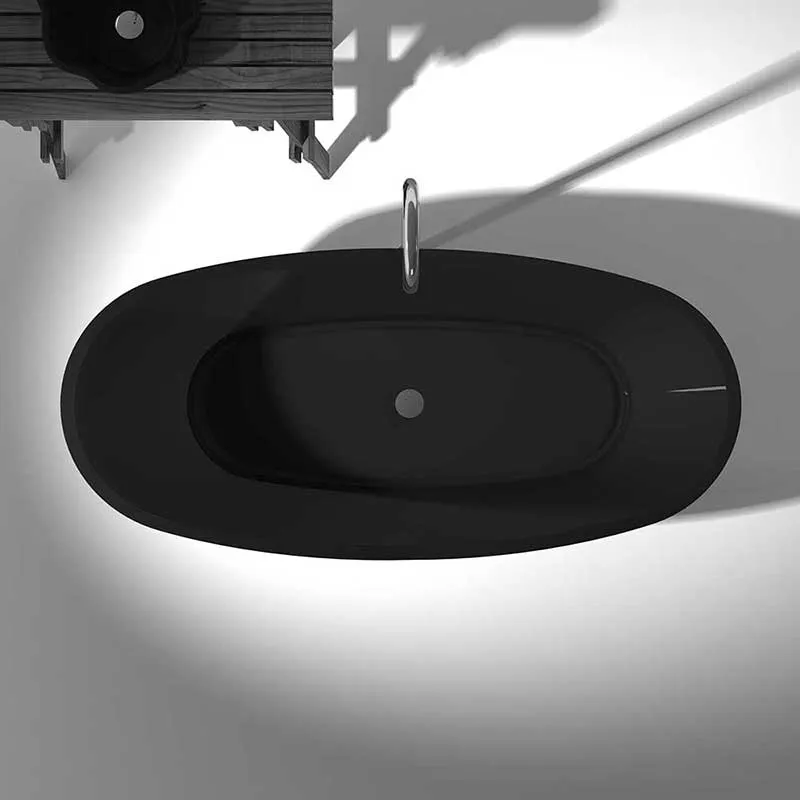 Ember 65 in. One Piece Anzzi Stone Freestanding Bathtub in Translucent Midnight Black