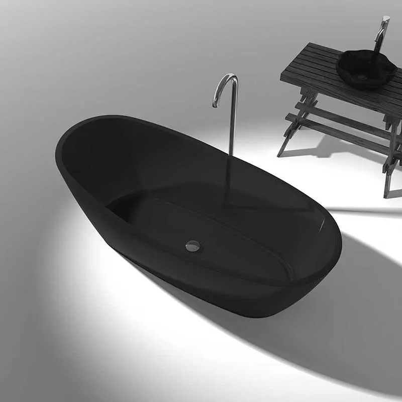 Ember 65 in. One Piece Anzzi Stone Freestanding Bathtub in Translucent Midnight Black