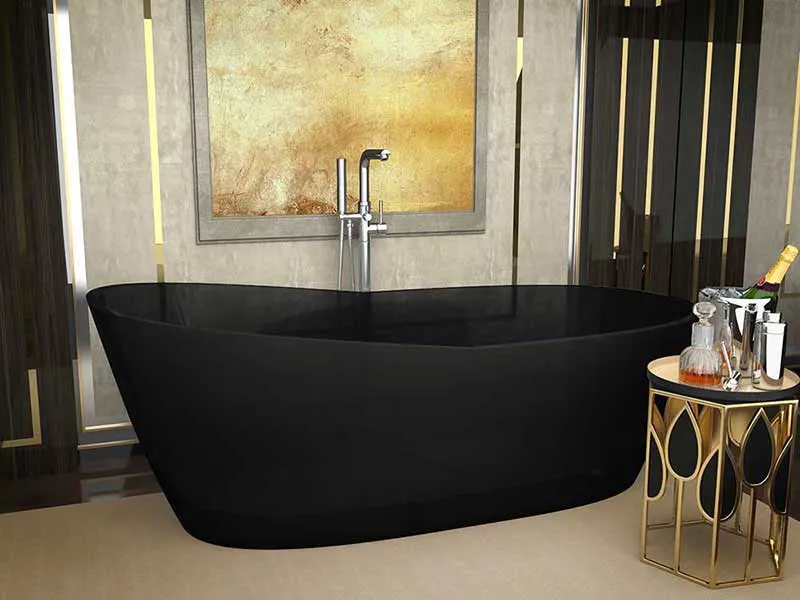 Ember 65 in. One Piece Anzzi Stone Freestanding Bathtub in Translucent Midnight Black