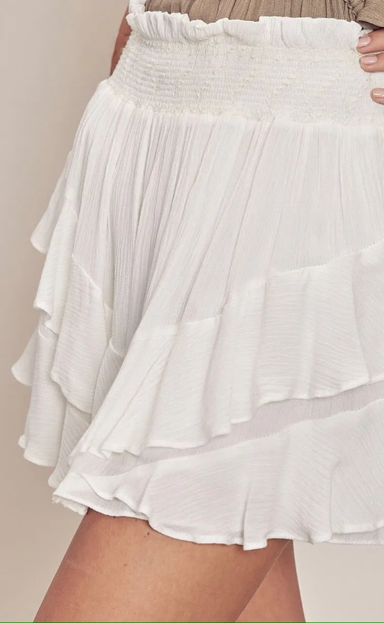 Embroidered Smocked Waist Flowy Ruffle Shorts