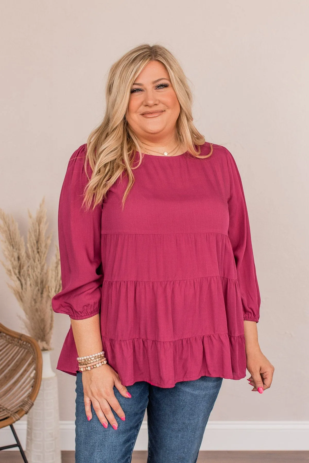 Enjoy The Ride Ruffled Blouse- Magenta