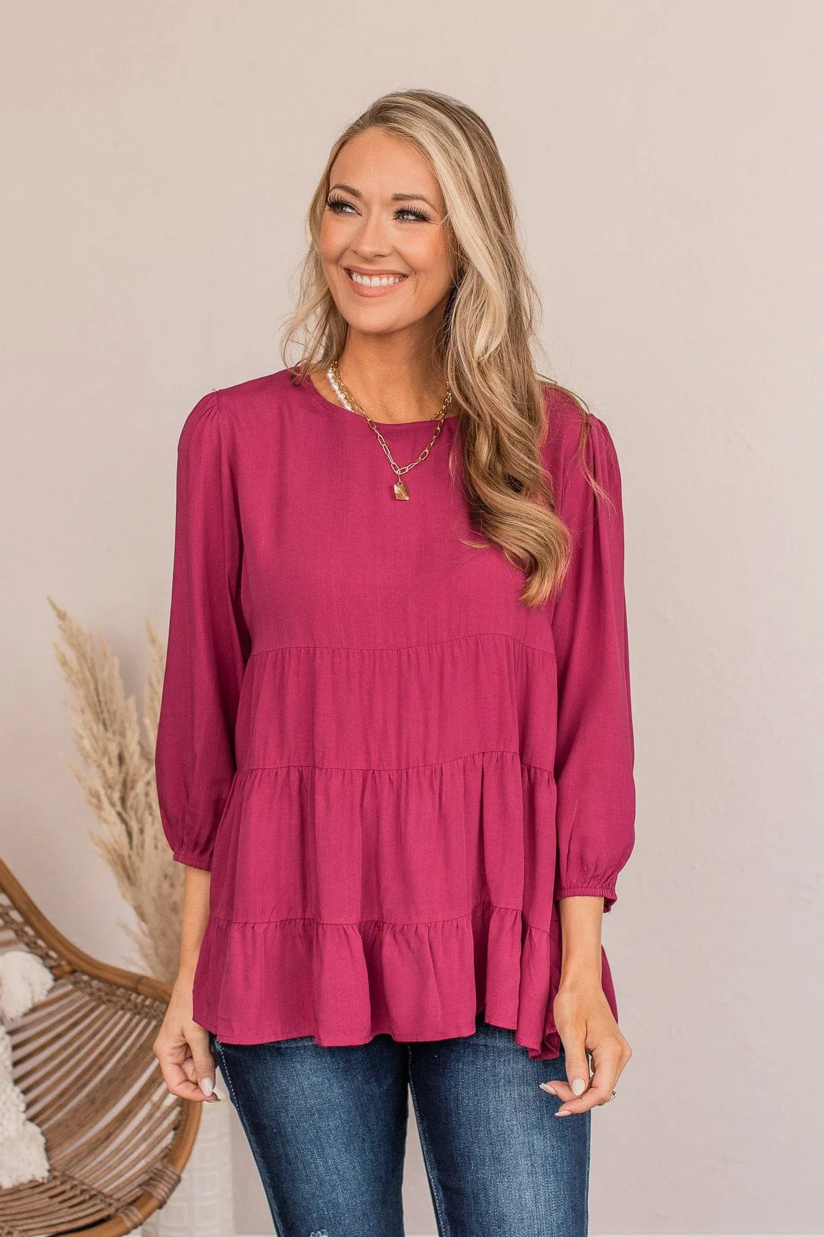 Enjoy The Ride Ruffled Blouse- Magenta