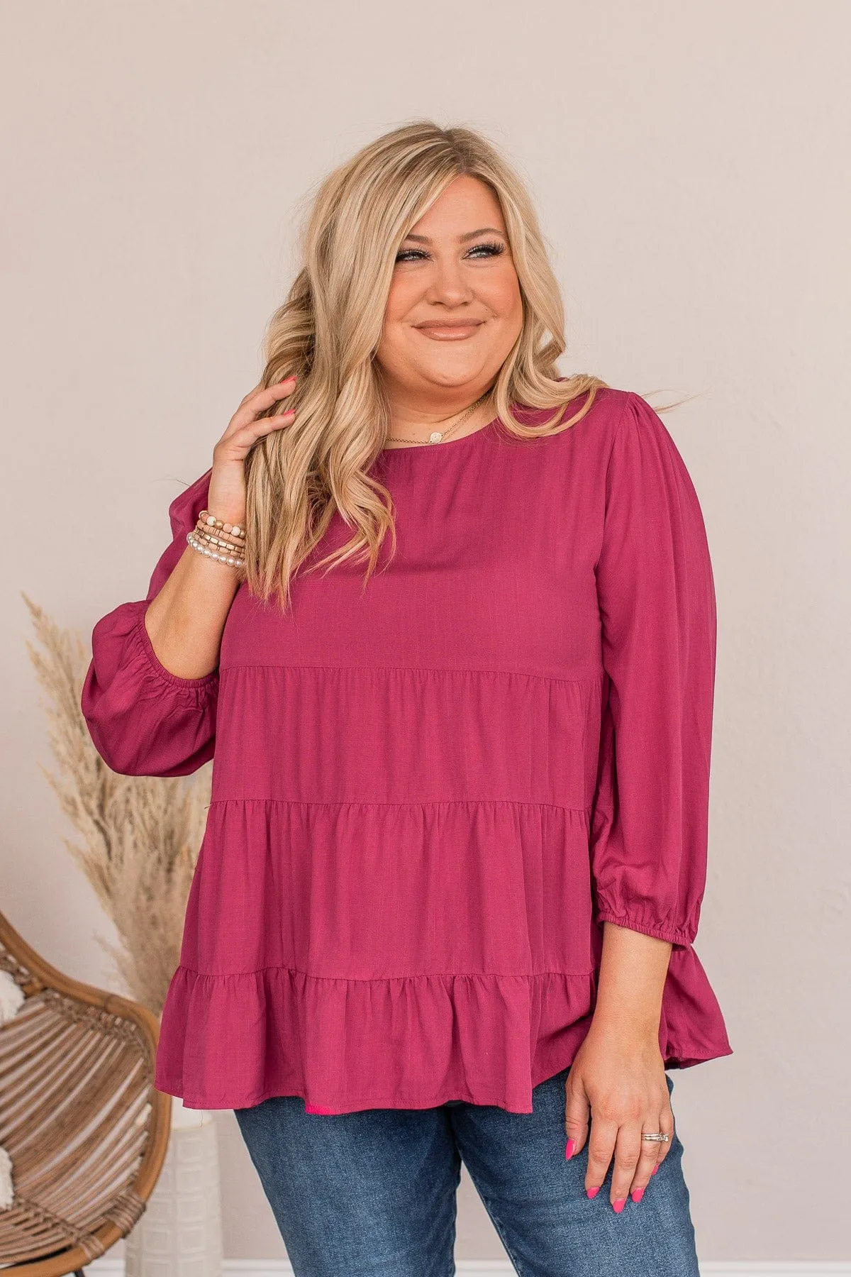 Enjoy The Ride Ruffled Blouse- Magenta