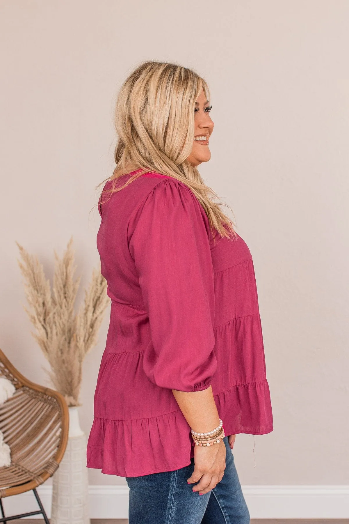 Enjoy The Ride Ruffled Blouse- Magenta