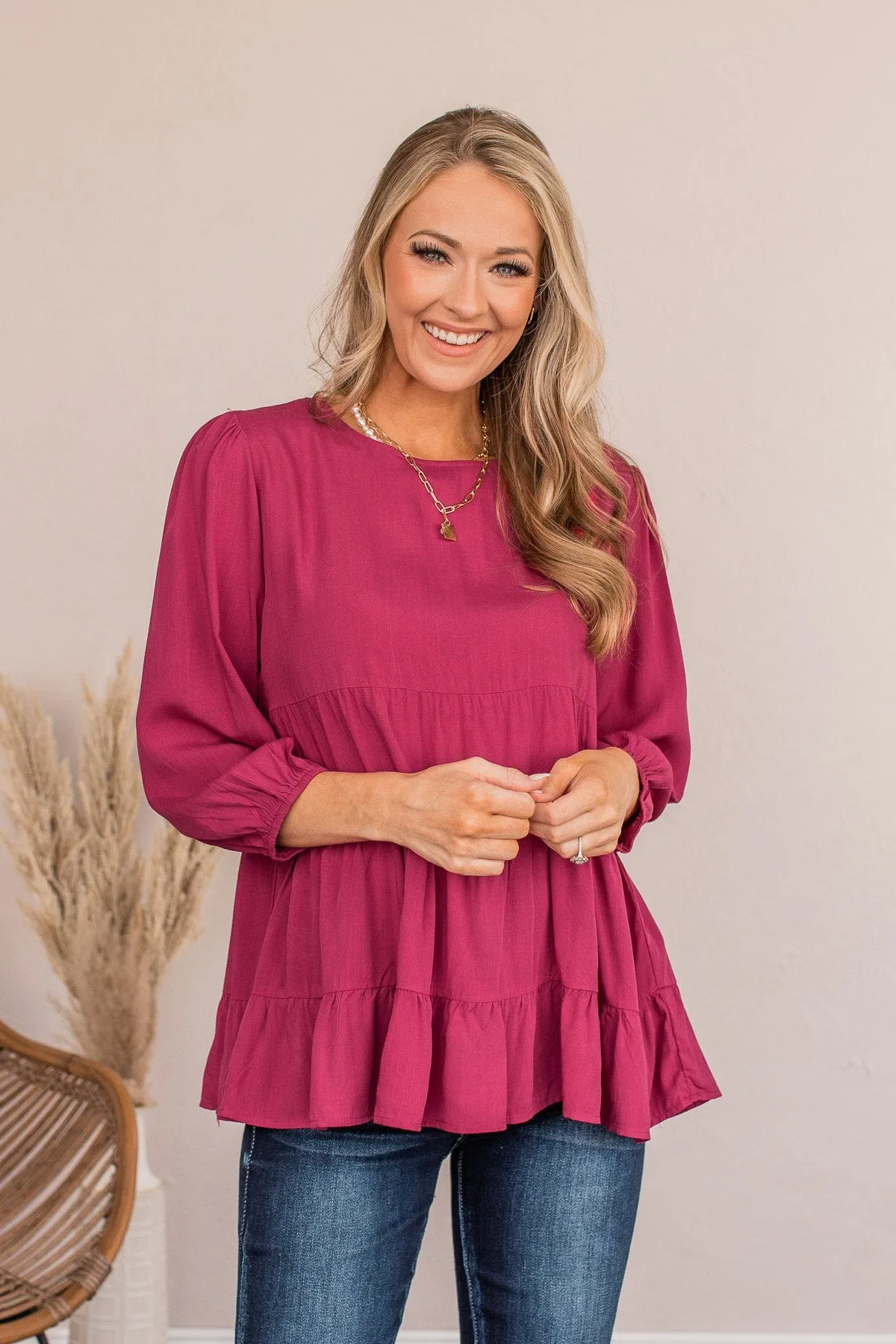 Enjoy The Ride Ruffled Blouse- Magenta