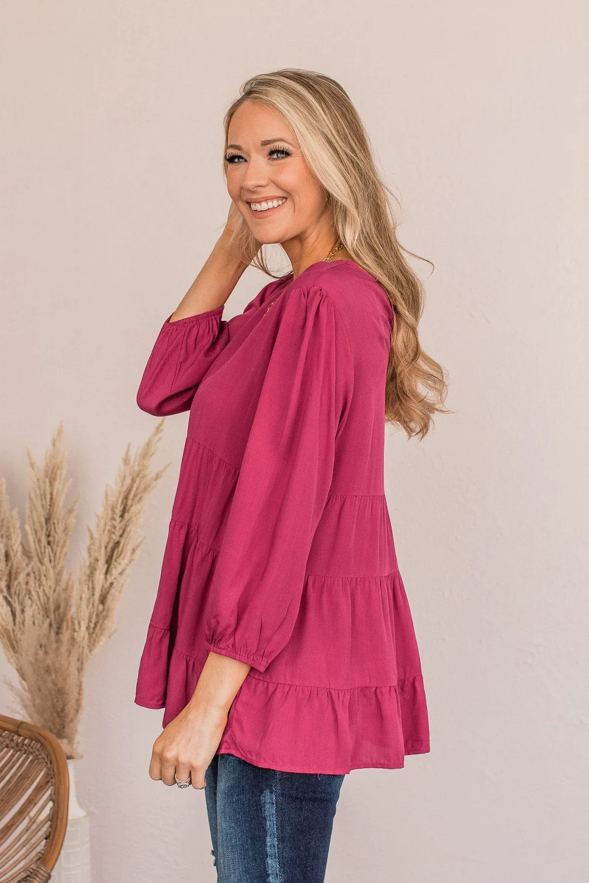 Enjoy The Ride Ruffled Blouse- Magenta