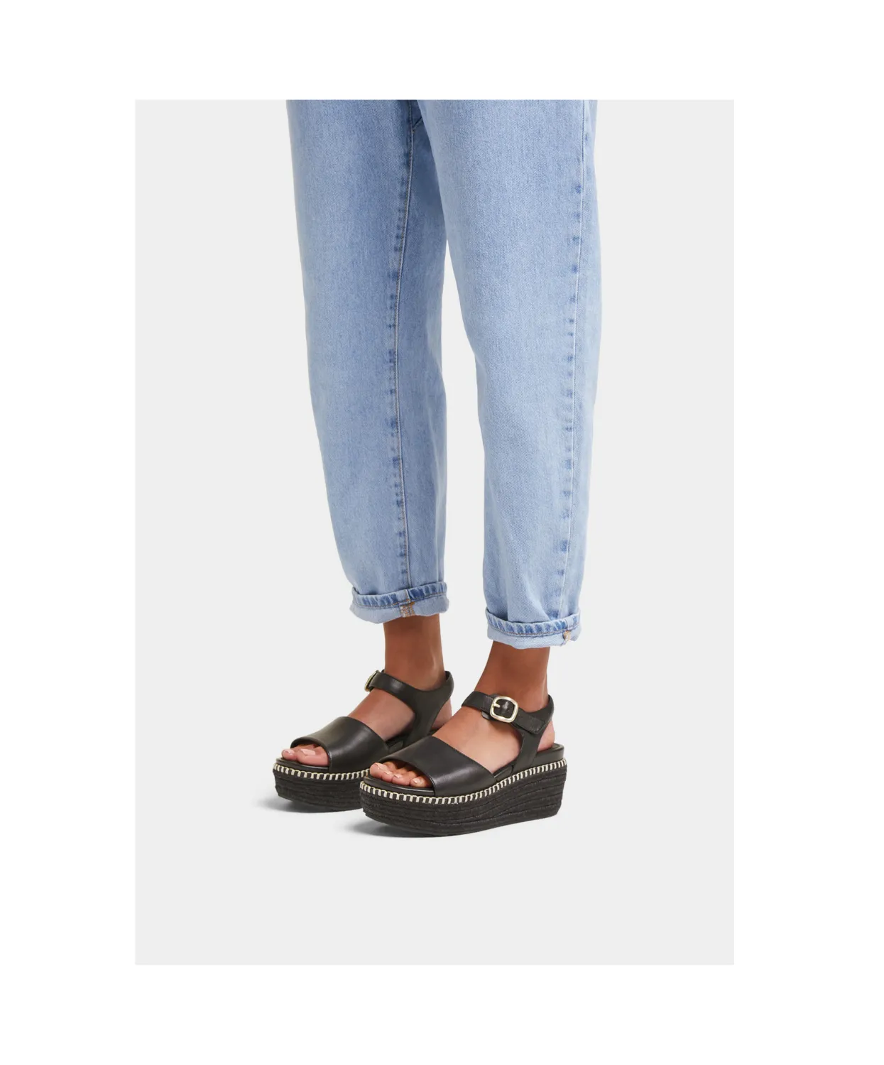 Fitflop Eloise Espadrille Leather Back Strap Wedge Sandals Black