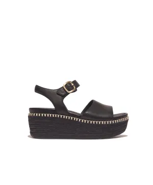 Fitflop Eloise Espadrille Leather Back Strap Wedge Sandals Black