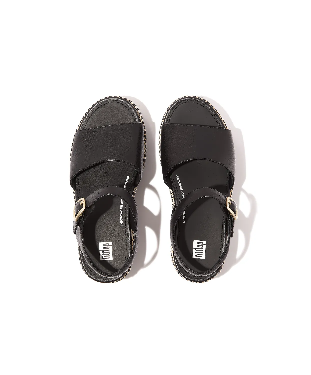 Fitflop Eloise Espadrille Leather Back Strap Wedge Sandals Black