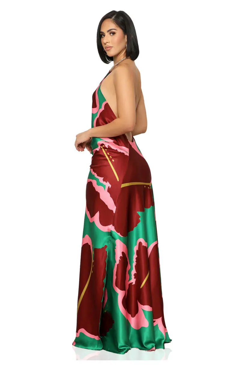 Flirty Printed Backless Dress for Effortless Casual Elegance