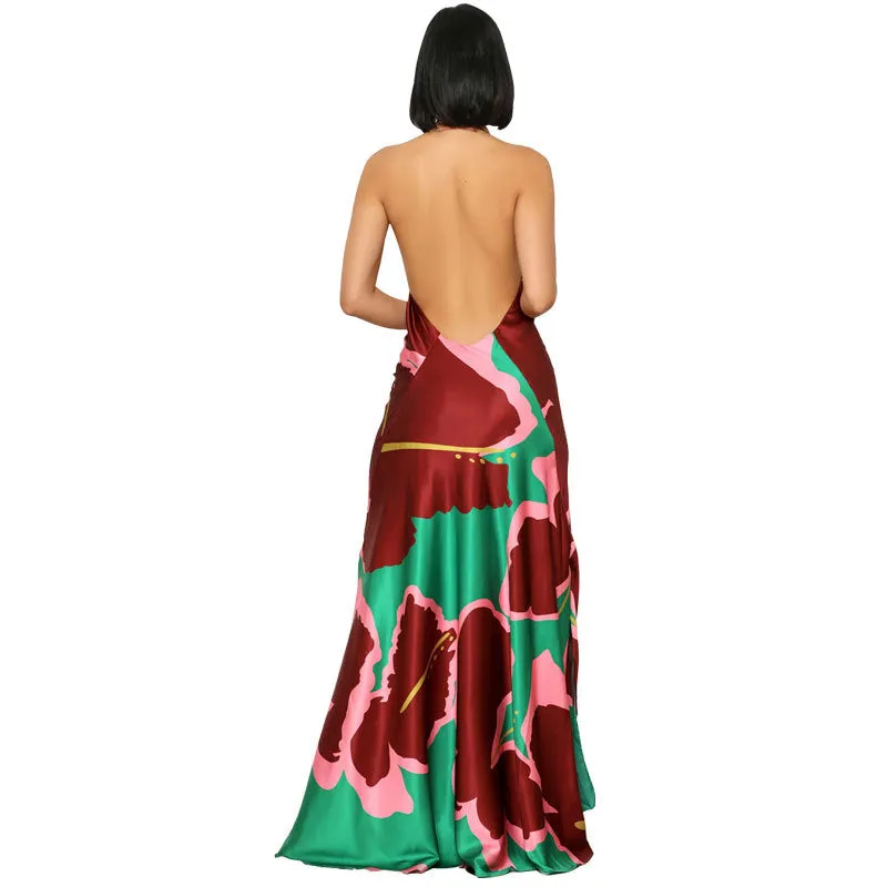 Flirty Printed Backless Dress for Effortless Casual Elegance