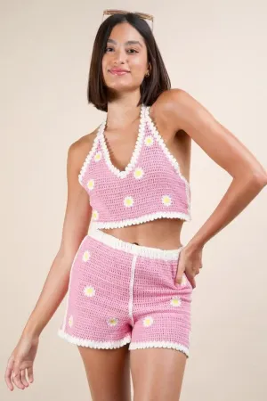 Floral Crochet Top and Shorts Set
