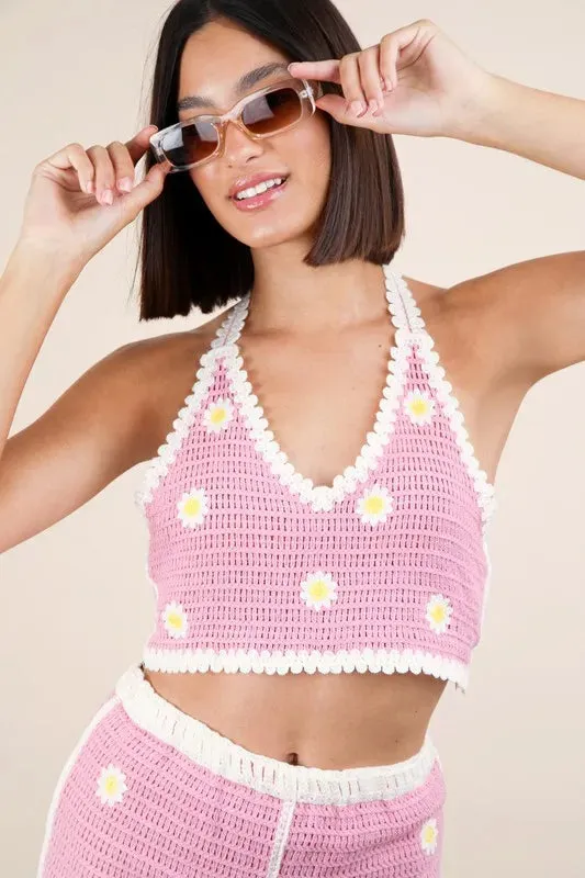 Floral Crochet Top and Shorts Set