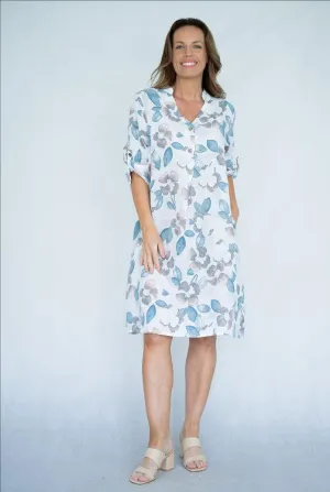 Floral Linen Dress - White