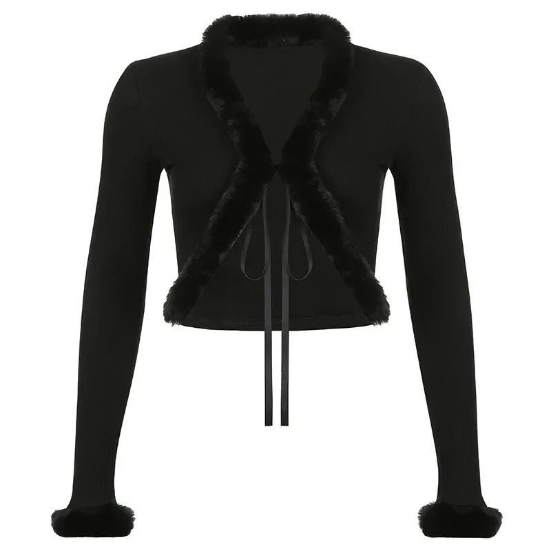 Fuzzy Feelings Tie-Front Ribbed Cardigan