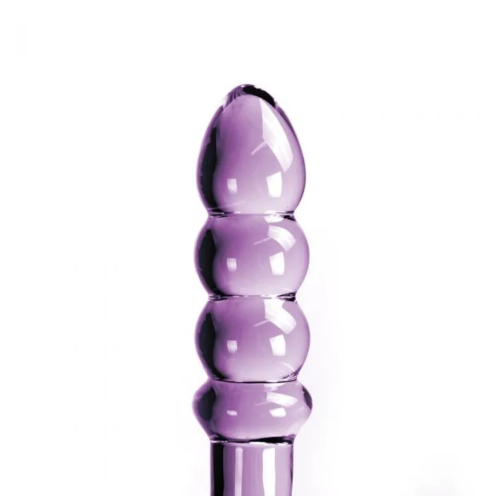 Gebogen Glazen dildo Met stimulerende ribbels - Paars